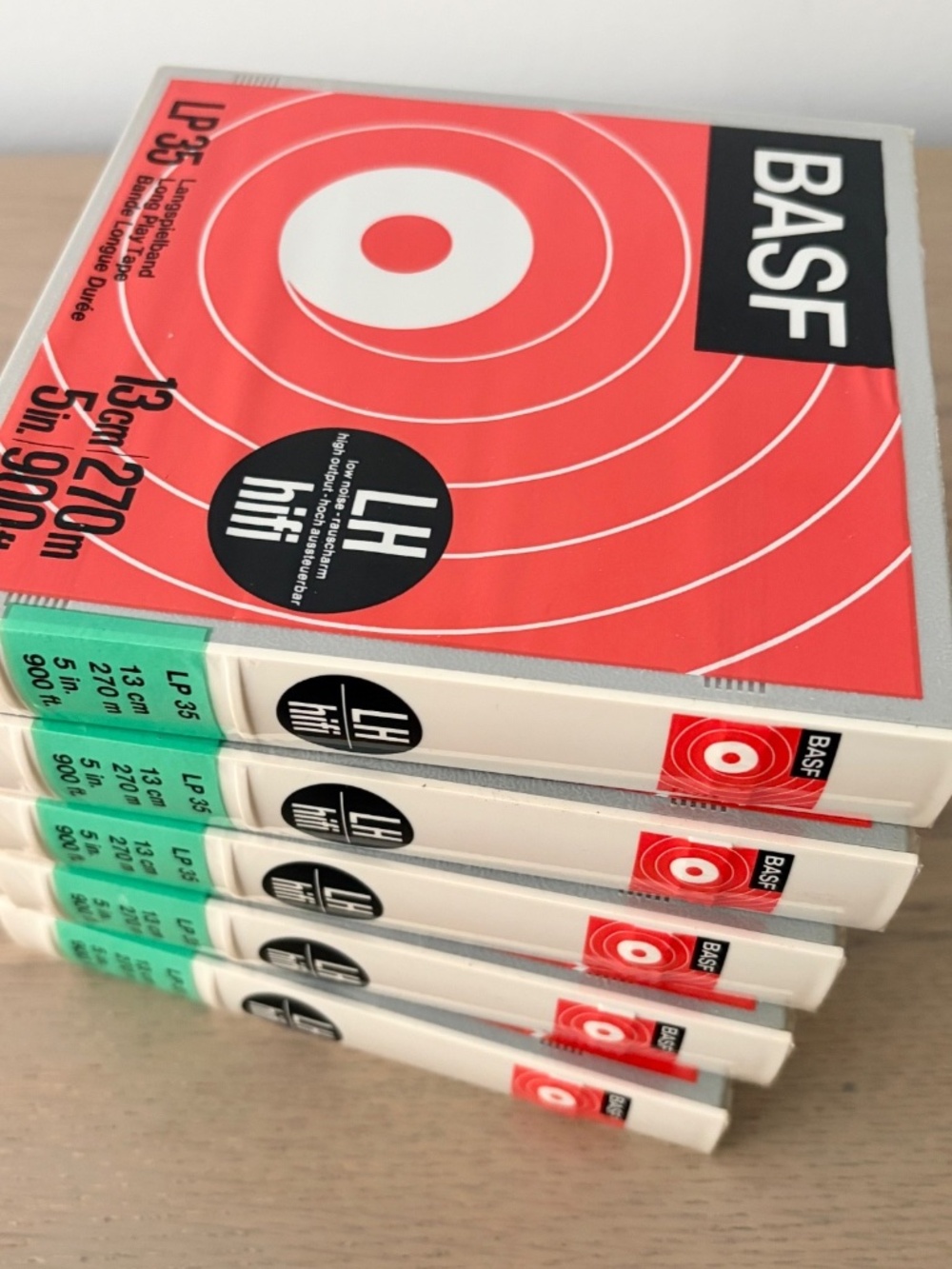 BASF, Reel To Reel Tape, 5 in, 900 ft, LP35, HiFi, New Old Stock, Sealed, 5 Set